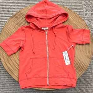 78 & SUNNY Short Sleeve Fleece Coral Zip Hoodie